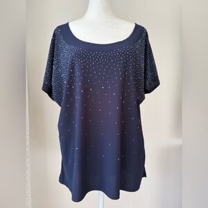 Bleeker & McDougal Top XL Navy Embellished Short Sleeve
